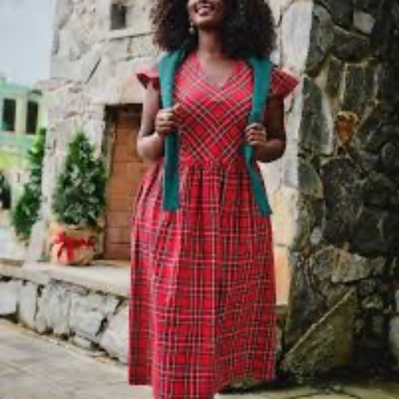 Lane Bryant Cap-Sleeve Fit & Flare Holiday Stewart Plaid Midi Dress 22 - Picture 1 of 9